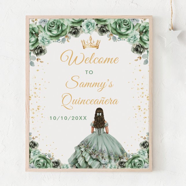 Poster Sage Green Princess Quinceañera Welcome (Criador carregado)