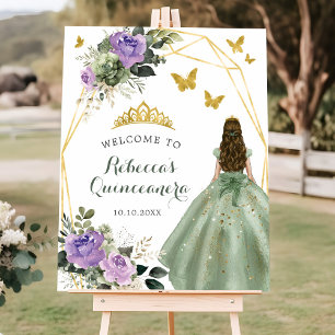 Poster Sage Green Purple Princess Quinceañera Bem-vinda