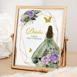 Poster Sage Green Purple Quinceañera Bebe Sinal