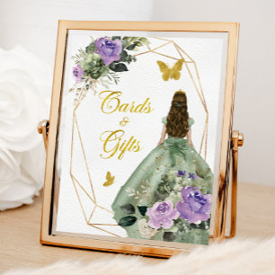 Poster Sage Green Purple Quinceañera Cards e presentes