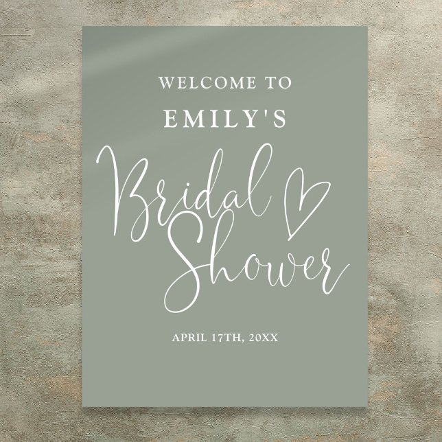 Poster Sage Green Script Chá de panela - Sinal de boas-vi (Sage Green Script Bridal Shower Welcome Sign)