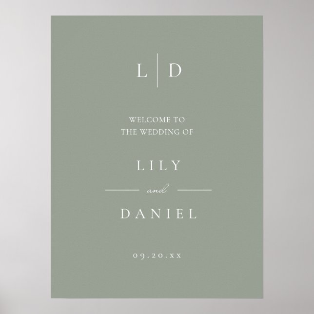 Poster Sage Green Simple Monograma - Sinal de Boas-vindas (Frente)