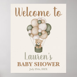 Poster Sage Green Teddy Bear Chá de fraldas