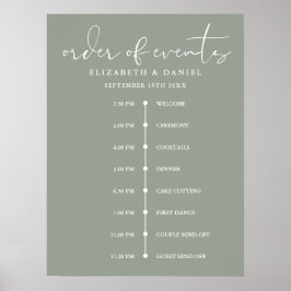 Poster Sage Green Wedding Order Of Events Timeline Sign