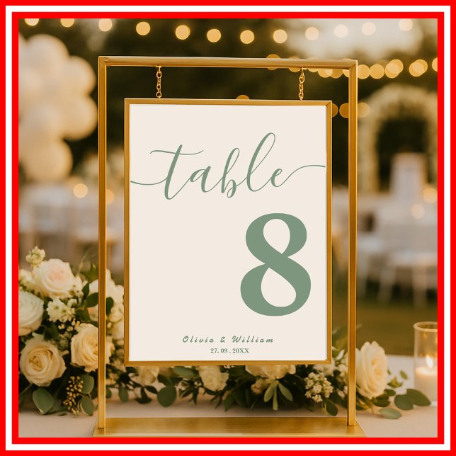 Poster Sage Green Wedding Table Number (Criador carregado)