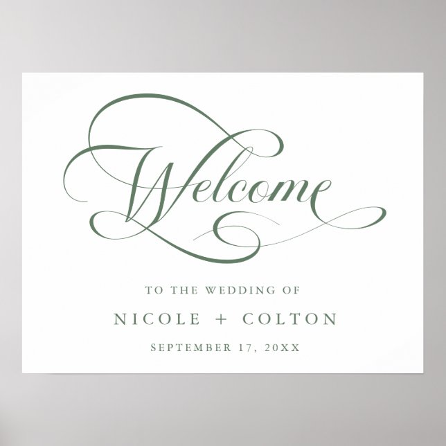 Poster Sage Green & White Elegant Weding Sign (Frente)