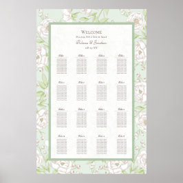 Poster Sage Green White Rose Wedding Seating Chart