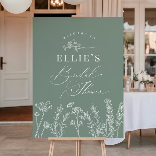 Poster Sage Green Wildflower Bridal Shower Welcome Sign (Criador carregado)