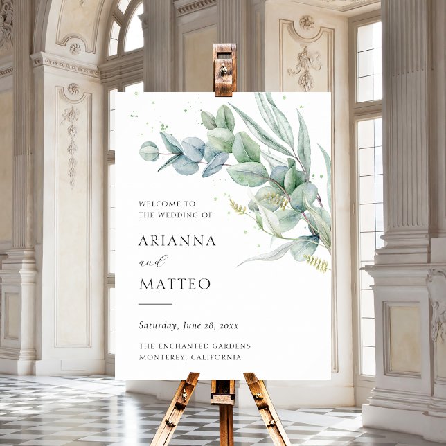 Poster Sage Greenery Budget Wedding Sinal de Boas-vindas (Criador carregado)