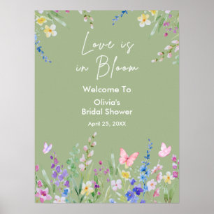 Poster Sage Verde Amor em Flor Saudação de Chá de Noiva R