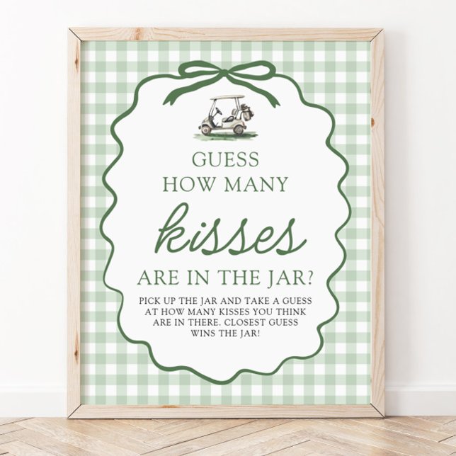 Poster Sage Verde Golfe Adivinhe Quantos Beijos Chá de Be (Sage Green Golf Guess How Many Kisses Baby Shower Sign)