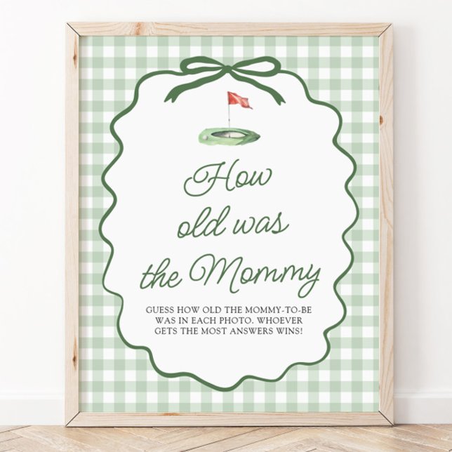 Poster Sage Verde Xadrez de Golfe Placa de Idade da Mamãe (Sage Green Golf Gingham How old was the Mommy Sign)
