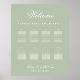 Poster Sage Wedding 8 Mesa Simples Green Seating Chart