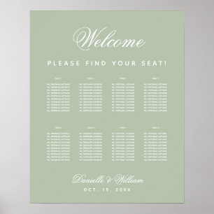 Poster Sage Wedding 8 Mesa Simples Green Seating Chart