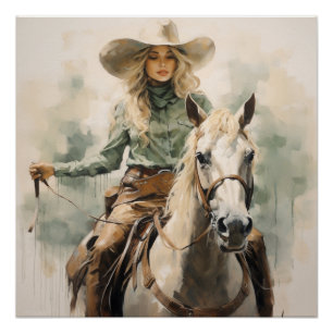 Póster Sagebrush Saddle: Arte de Muro de Cowgirl