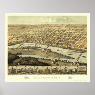 Póster Saginaw, mapa panorâmico do MI - 1867