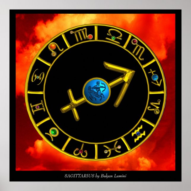 PÓSTER SAGITÁRIO / CÍRCULO DE SIGNOS DO ZODIÁCO DOURADO,  (Frente)