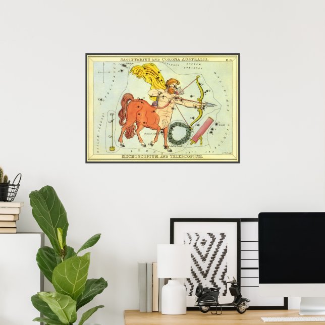 Póster Sagitário, Espelho de Urânia Constelação Vintage (Escritório em casa)