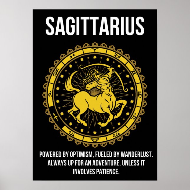 Poster Sagitário - Horoscópio, Engraçado Sinal Zodiac Hum (Frente)