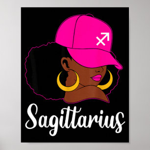 Poster Sagitário Menina Negra Rosa Cap Zodíaco Aniversári