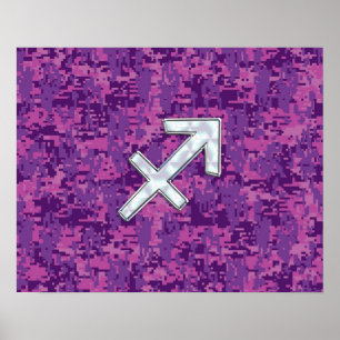 Poster Sagitário Símbolo Zodíaco Fúchsia Camuflagem D