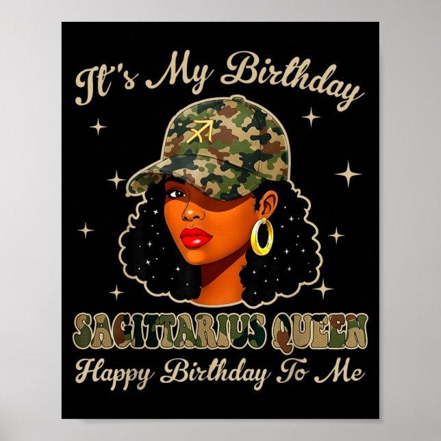 Poster Sagittarius Queen Black Woman With Cap Camo Afro G (Frente)