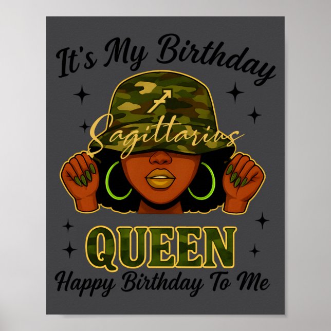 Poster Sagittarius Queen Black Woman With Cap Camo It's M (Frente)