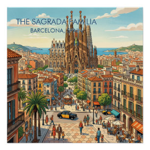Póster Sagrada Familia Barcelona Espanha Viagem Arte Vint