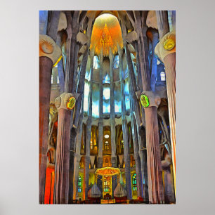 Poster Sagrada Familia. Vista para dentro no por do sol