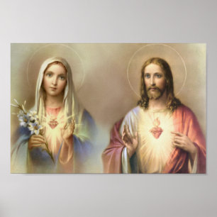 Poster Sagrado Coração Jesus Imaculado Mary Religiosa