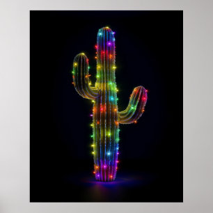 Poster Saguaro cactus iluminado com as luzes de Natal