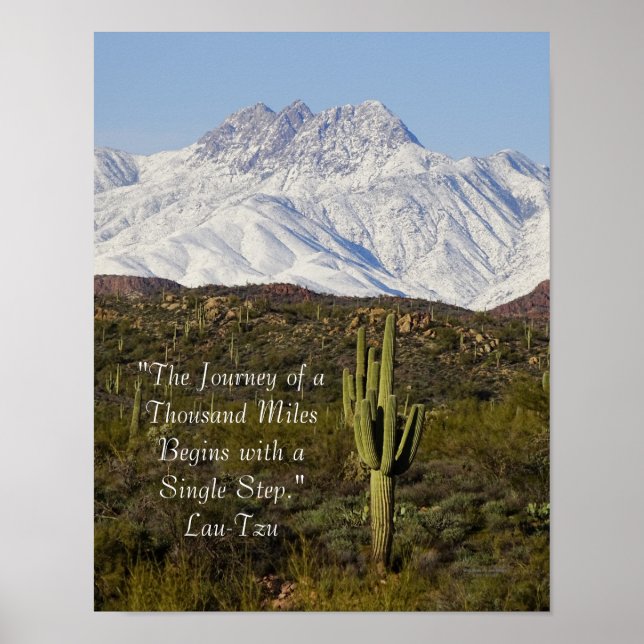 Poster Saguaro Cactus Snow Capaz Montanhas Arizona EUA (Frente)