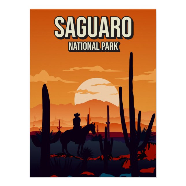 Póster Saguaro National Park Sunset Nature Landscape Trav (Frente)