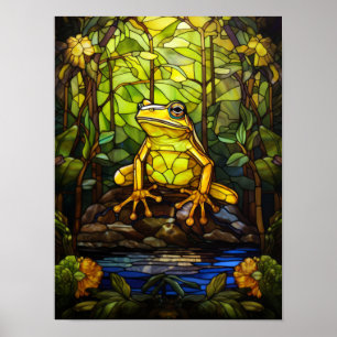Poster Saguim de Vidro Manchado Janela da Selva do Lago