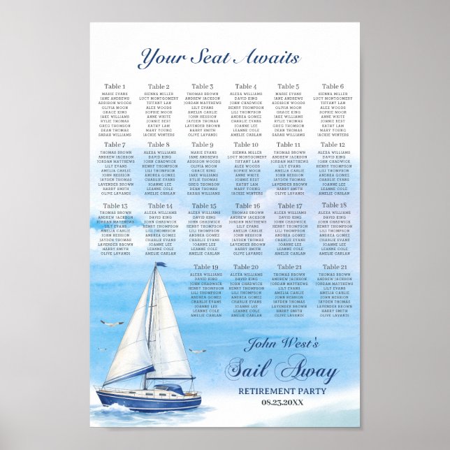 Poster Sail Away Retirement Party Seating Chart (Frente)