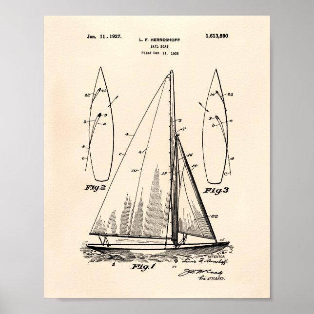 Póster Sail Boat 1927 Patent Art Old Peper (Frente)