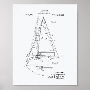 Póster Sailboat Rigging 1921 - Patent Art - White Paper