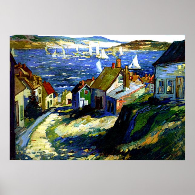 Poster Sailboats by the Harbor, fine art painting (Frente)