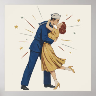 Poster Sailor Vintage Beijo Pinup