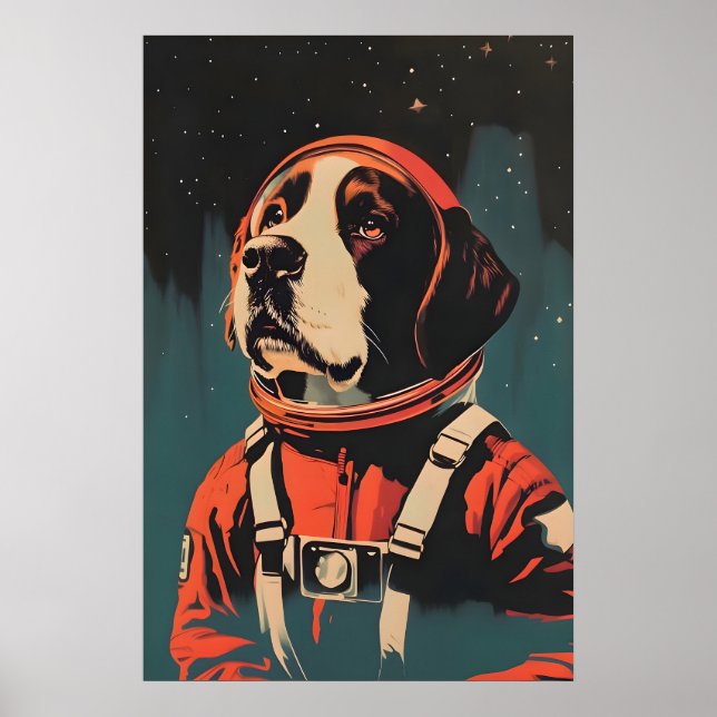 Poster Saint Bernard Astronaut Poster, St Bernard Retro (Frente)