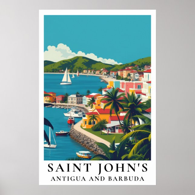 Poster Saint John's Antigua e Barbuda Viagem Vintage (Frente)