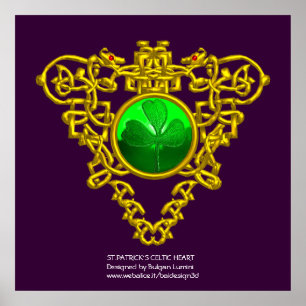 Póster SAINT PATRICK'S CELTIC HEART,SHAMROCK,roxo