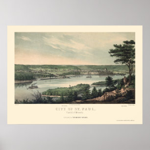 Póster Saint Paul, mapa panorâmico do manganês - 1853