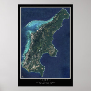 Poster Saipan - Mapa por Satélite das Ilhas Marianas Nort