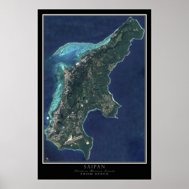 Poster Saipan - Mapa por Satélite das Ilhas Marianas Nort (Frente)