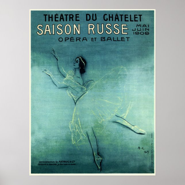 Poster SAISON RUSSE OPERA BALÉ Teatro Francês Vintage (Frente)