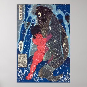Póster Sakata Kaidō-maru wrestles with a giant carp