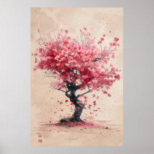 Poster Sakura ao Vento – Pintura de Cerejeira Japonesa