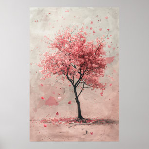 Poster Sakura ao Vento – Pintura de Cerejeira Japonesa