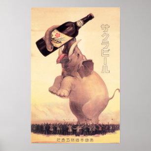 Poster SAKURA BEER Elefante Vintage Publicidade JAPÃO